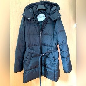 EUC COACH Black Belted Hooded Puffer Coat Size Medium